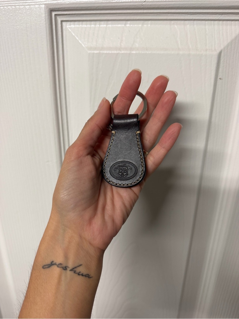 Dark Brown Leather Key Fob with Embossed Logo